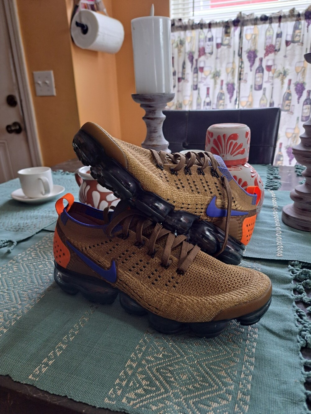 Nike Air Vapormax Flyknit 2 Mowabb Racer Mens Blue Golden Beige Mens Size 10.5